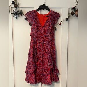 Vibrant Red and Blue Ruffle Dress